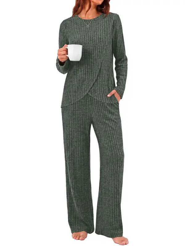 Women Fall Asymmetrical Color Block 2 Piece Matching Set