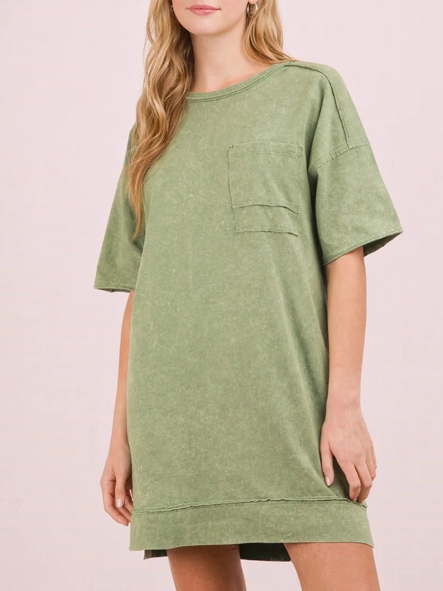 Women's Acid Wash Oversized T-Shirt Dress with Pockets