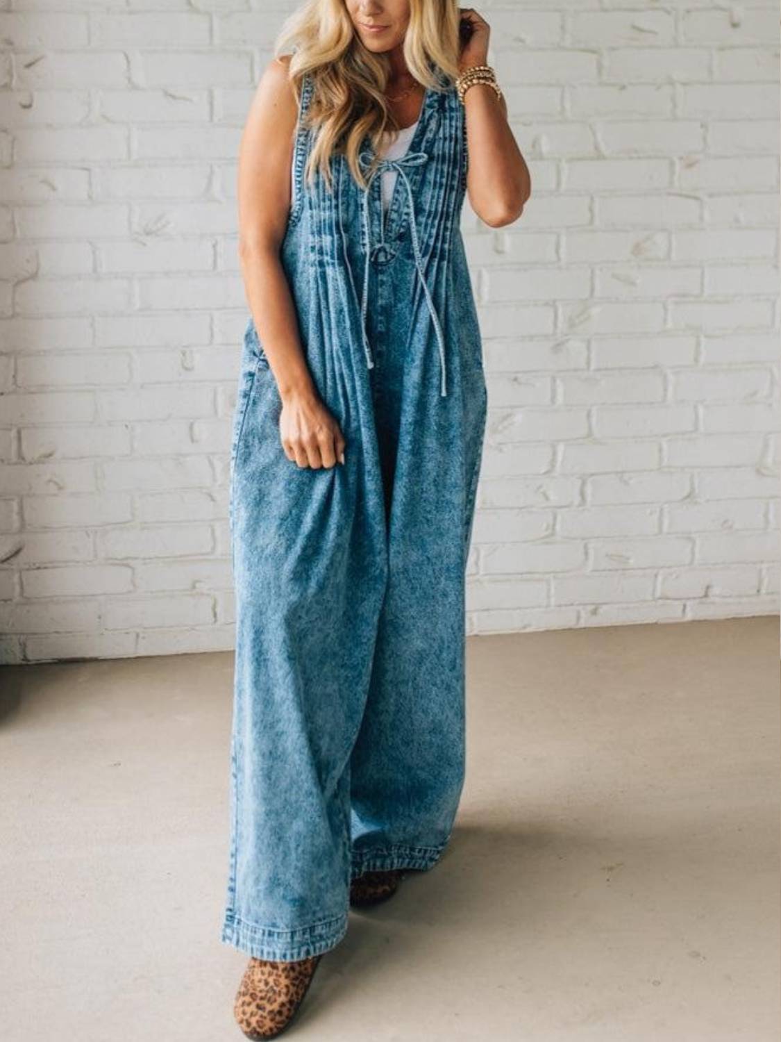 WOMENS ACID WASH PINTUCK JUMPSUIT (BUY 2 FREE SHIPPING)