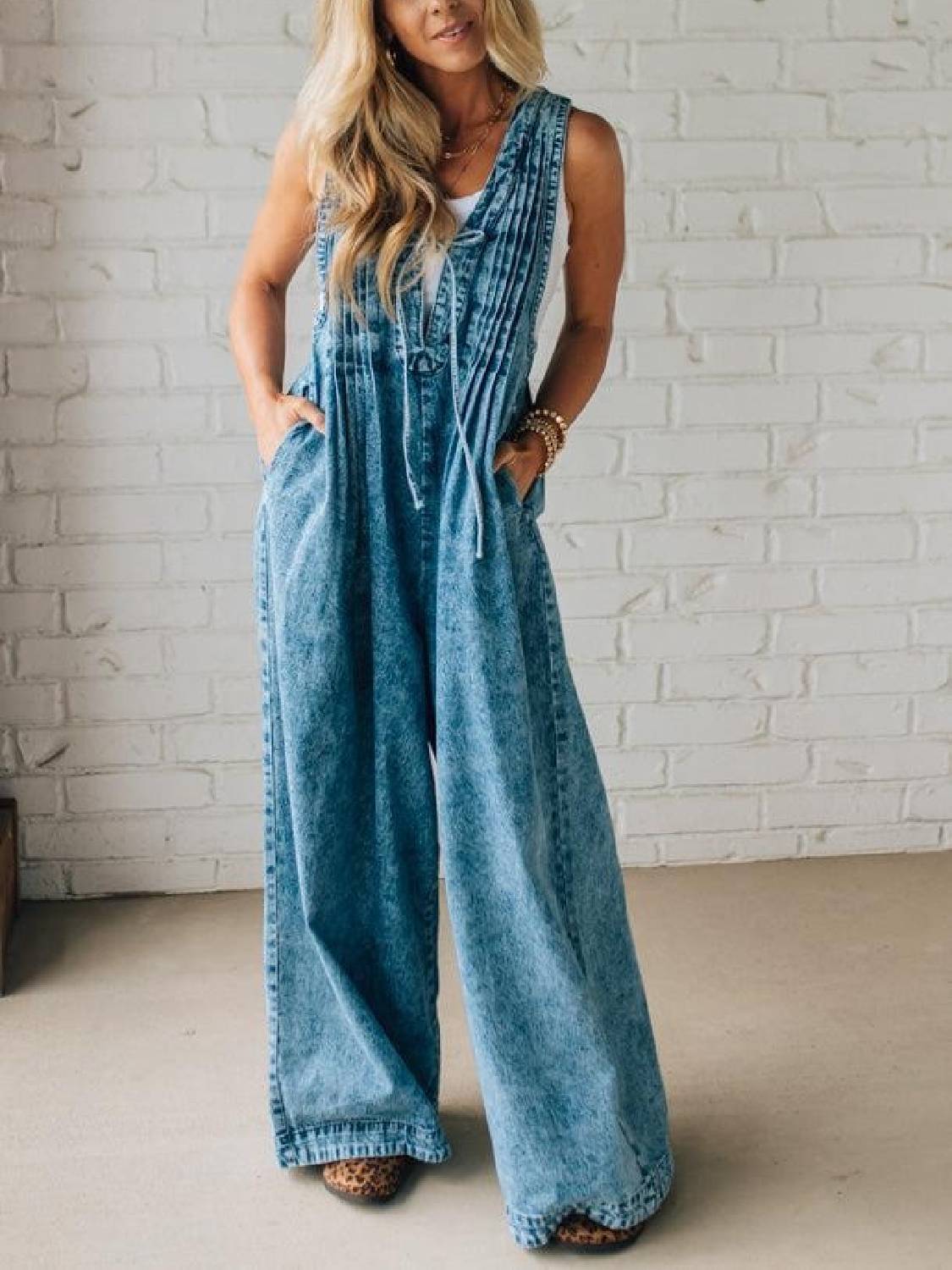 WOMENS ACID WASH PINTUCK JUMPSUIT (BUY 2 FREE SHIPPING)