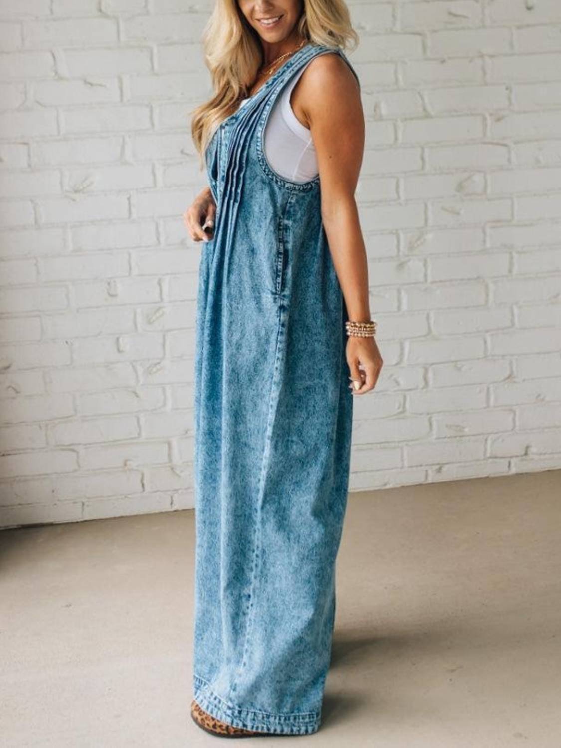 WOMENS ACID WASH PINTUCK JUMPSUIT (BUY 2 FREE SHIPPING)