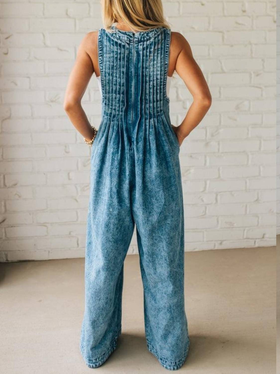 WOMENS ACID WASH PINTUCK JUMPSUIT (BUY 2 FREE SHIPPING)