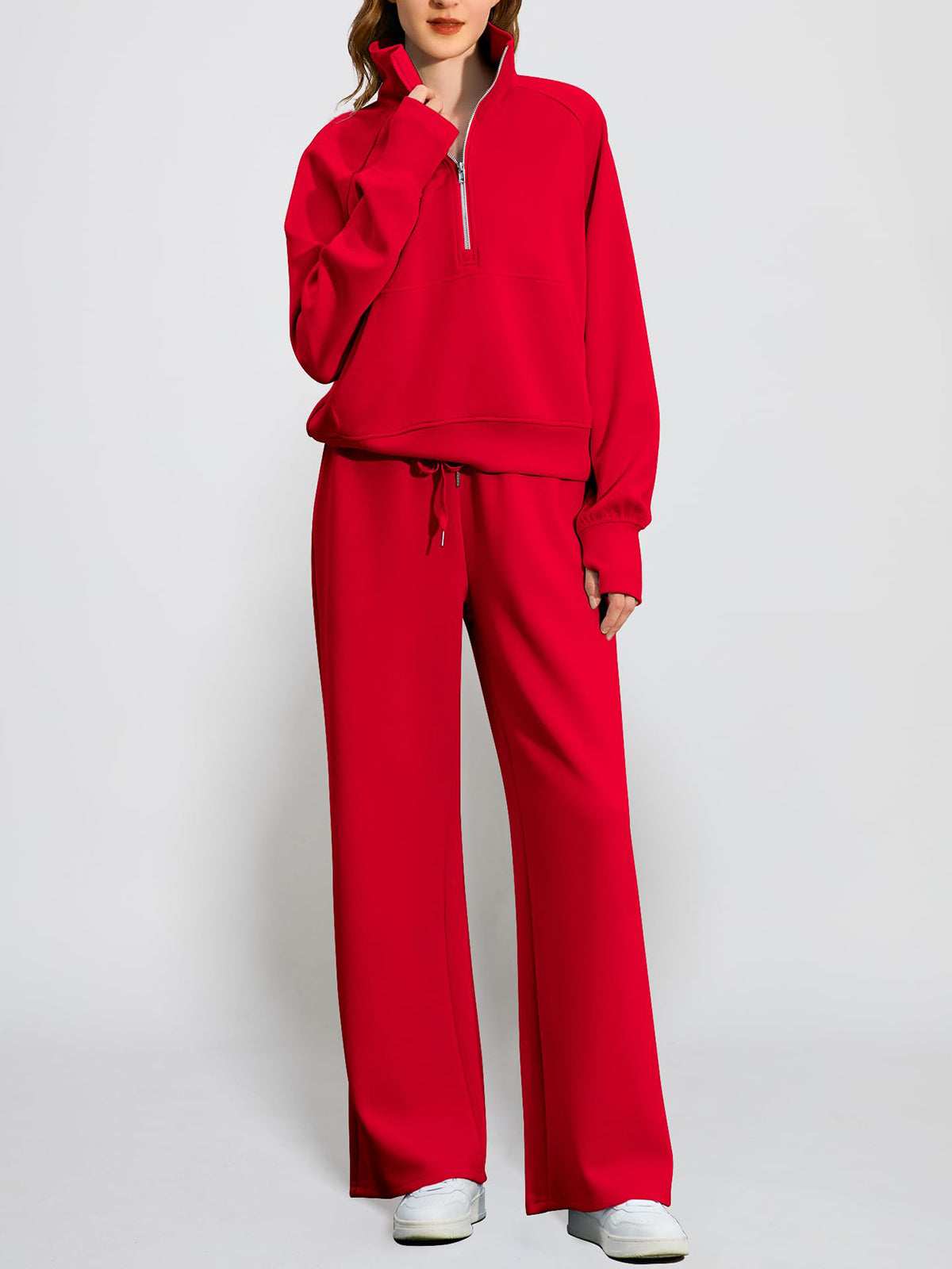 Women's Oversized Half Zip Wide Leg 2 Piece Outfits Lounge Set(BUY 2 FREE SHIPPING)