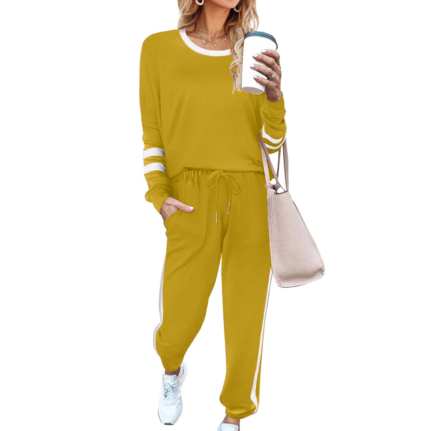 Women's Contrast Color Cuffs Casual Sports Jogging Two-Piece Set(BUY 2 FREE SHIPPING)
