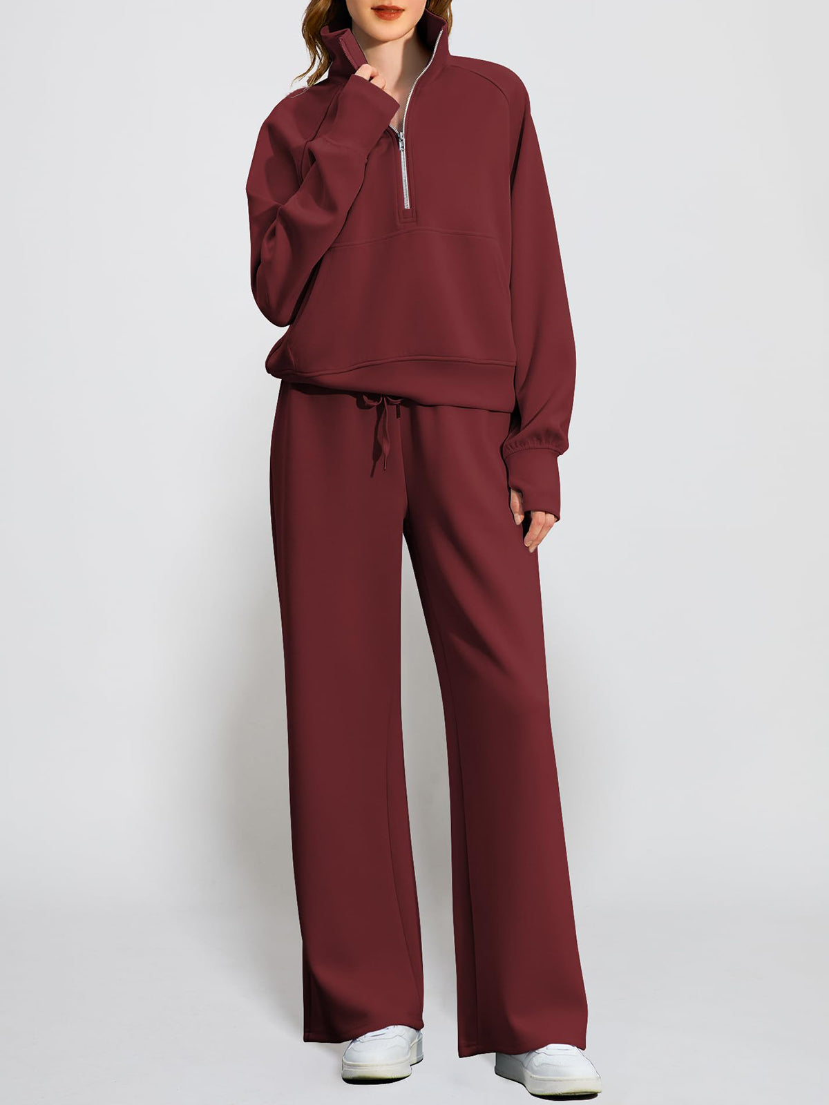 Women's Oversized Half Zip Wide Leg 2 Piece Outfits Lounge Set(BUY 2 FREE SHIPPING)