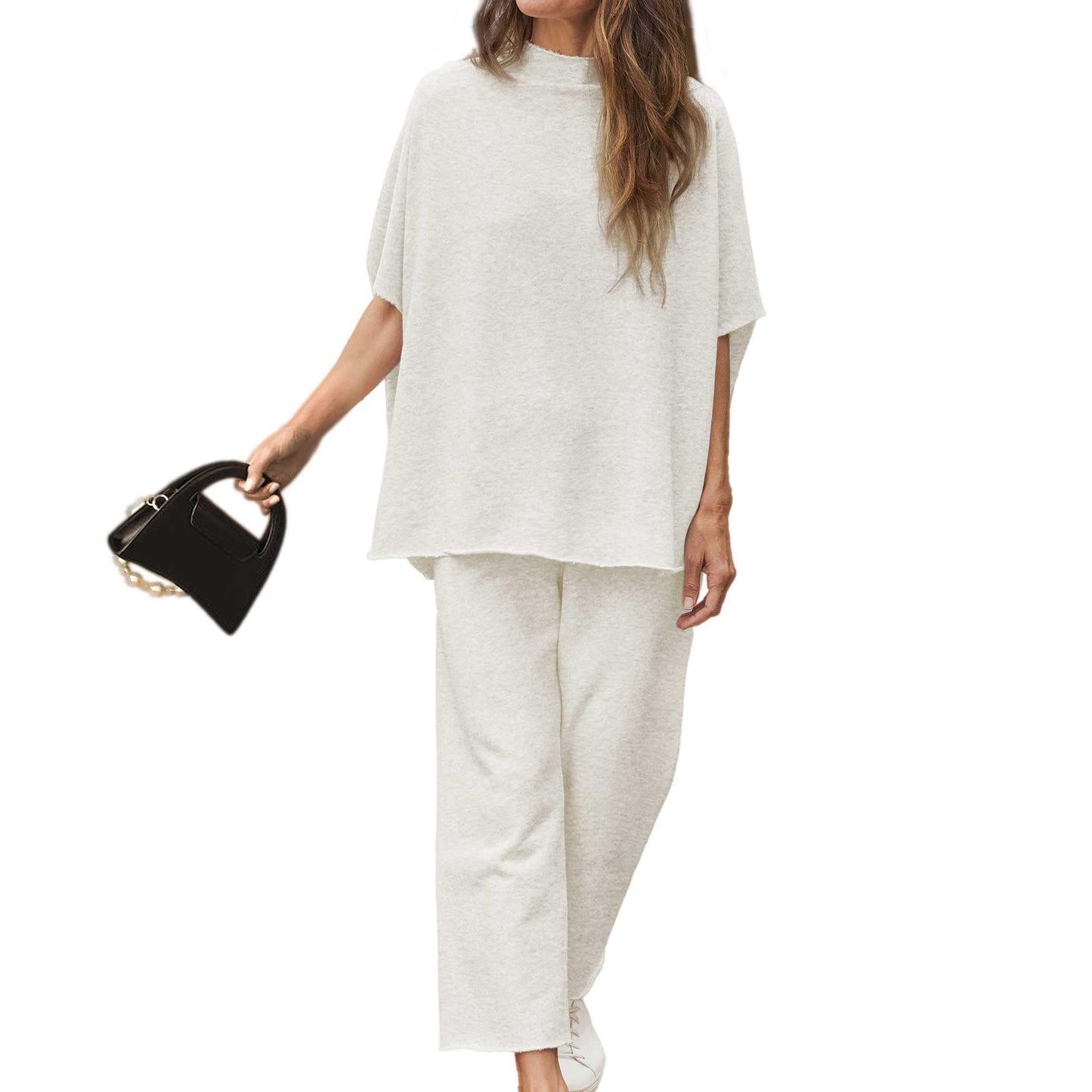 Women's 2 Piece Outfits 3/4 Batwing Sleeve Pullover Top Wide Leg Pants Lounge Set