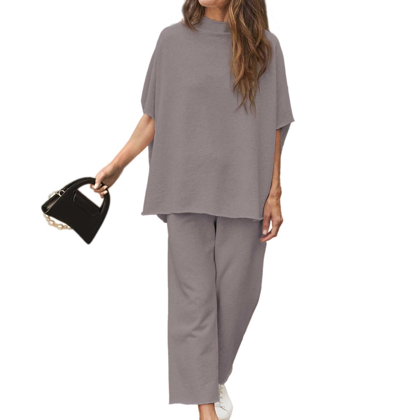 Women's 2 Piece Outfits 3/4 Batwing Sleeve Pullover Top Wide Leg Pants Lounge Set
