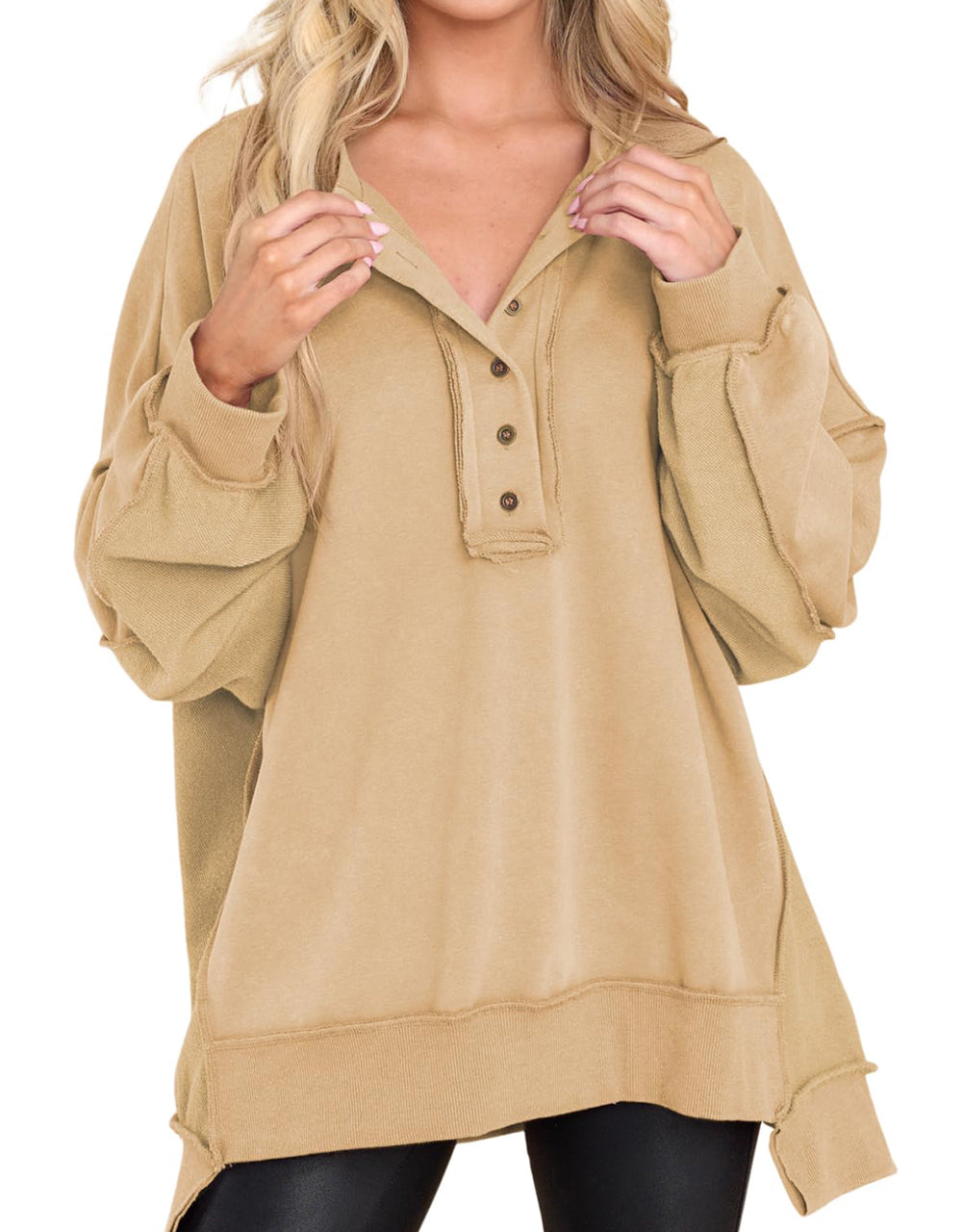 Women's Oversized Henley Casual Buttoned Sweatshirt (Buy 2 Free Shipping!)