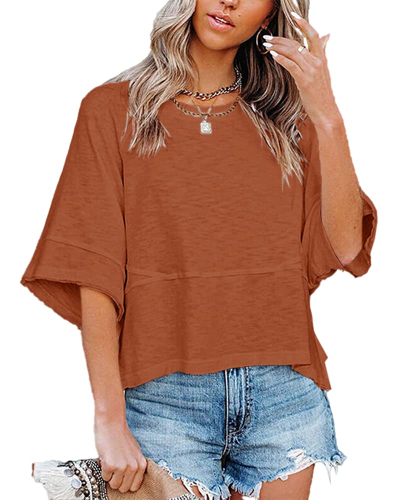 Women's Summer Casual Crewneck Batwing Half Sleeve Tee