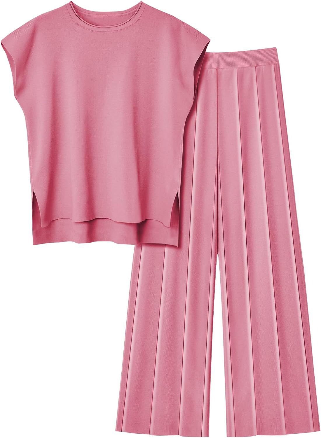 Women Knit 2 Piece Sweater Sets Pullover Tops High Waist Wide Leg Pants Lounge Set