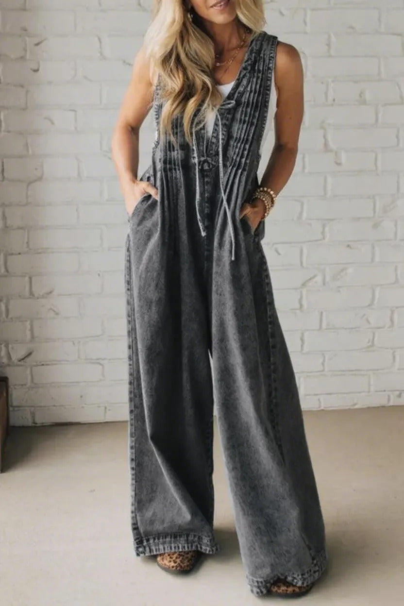 WOMENS ACID WASH PINTUCK JUMPSUIT (BUY 2 FREE SHIPPING)
