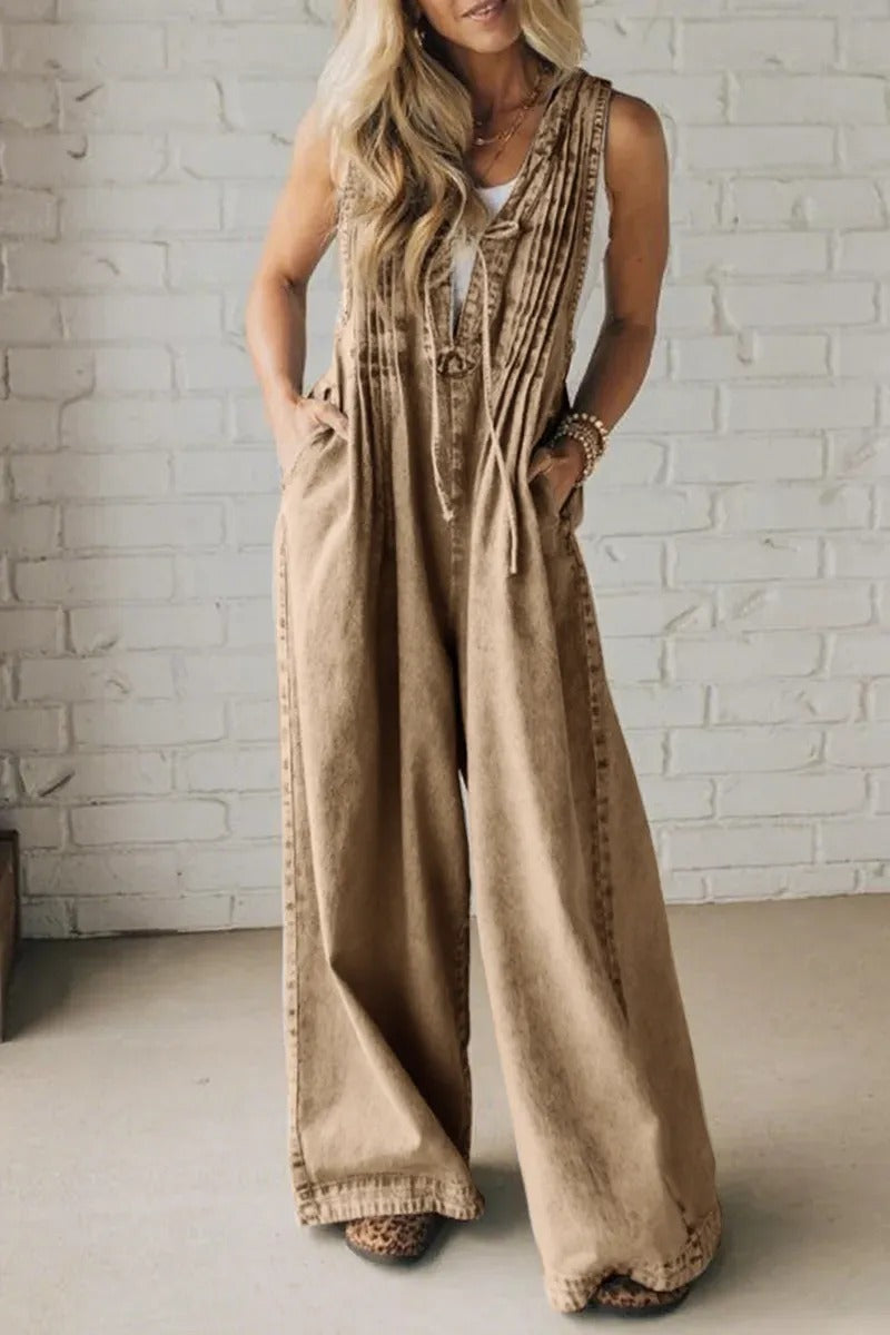 WOMENS ACID WASH PINTUCK JUMPSUIT (BUY 2 FREE SHIPPING)