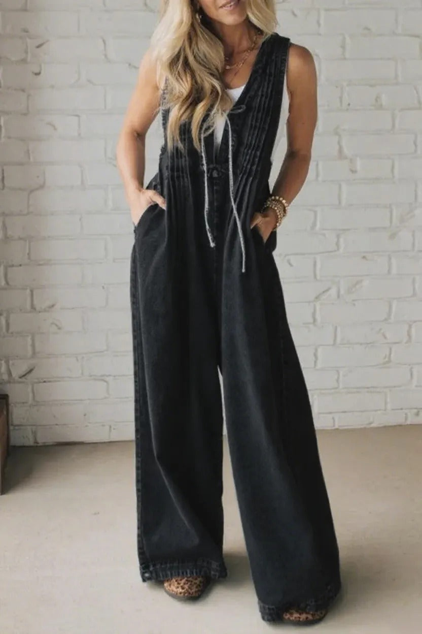 WOMENS ACID WASH PINTUCK JUMPSUIT (BUY 2 FREE SHIPPING)