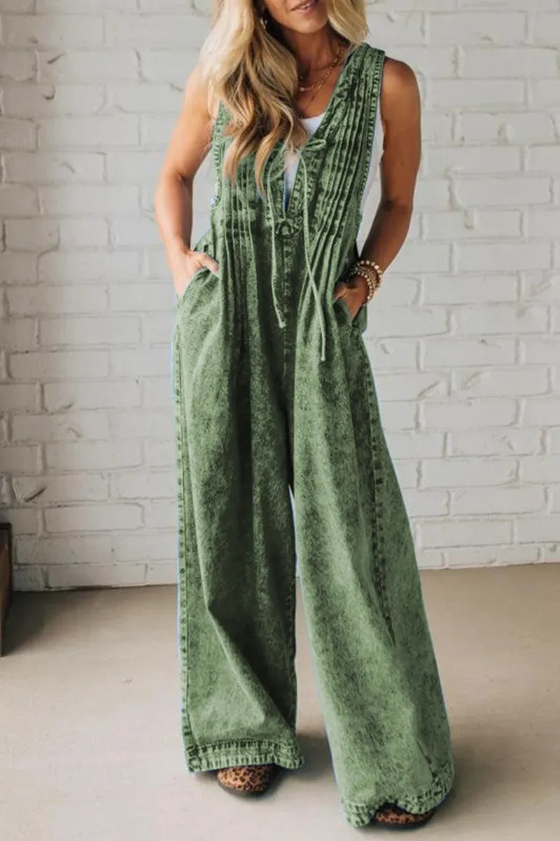 WOMENS ACID WASH PINTUCK JUMPSUIT (BUY 2 FREE SHIPPING)
