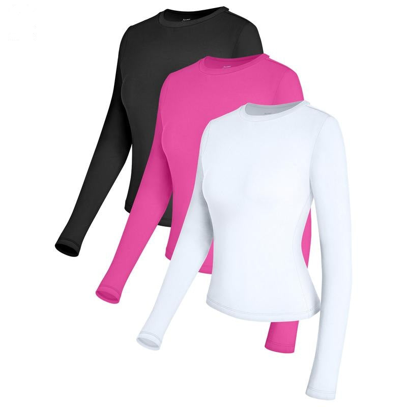 3 Pack Womens Long Sleeve Underscrub Basic Layers Top Comfortable Stretch Under Scrub