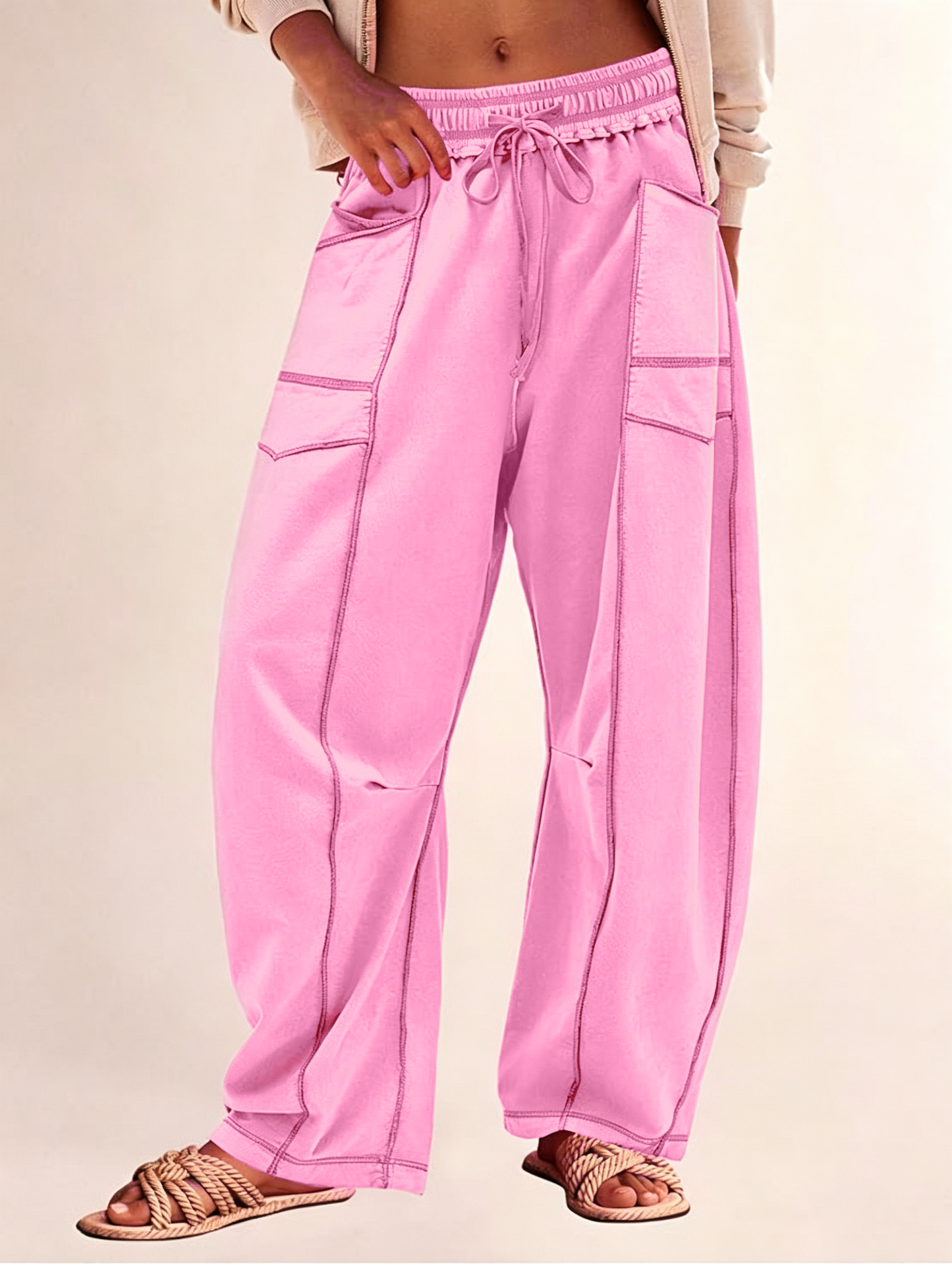 Women's Casual Drawstring Wide Leg Sweatpants Baggy Barrel Pants