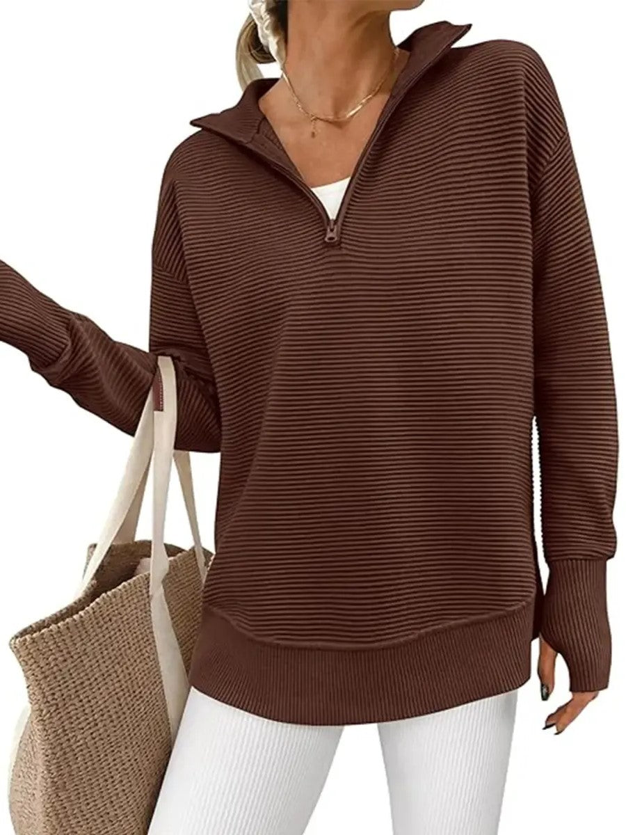 Womens Long Sleeve Quarter Zip Pullover Sweater