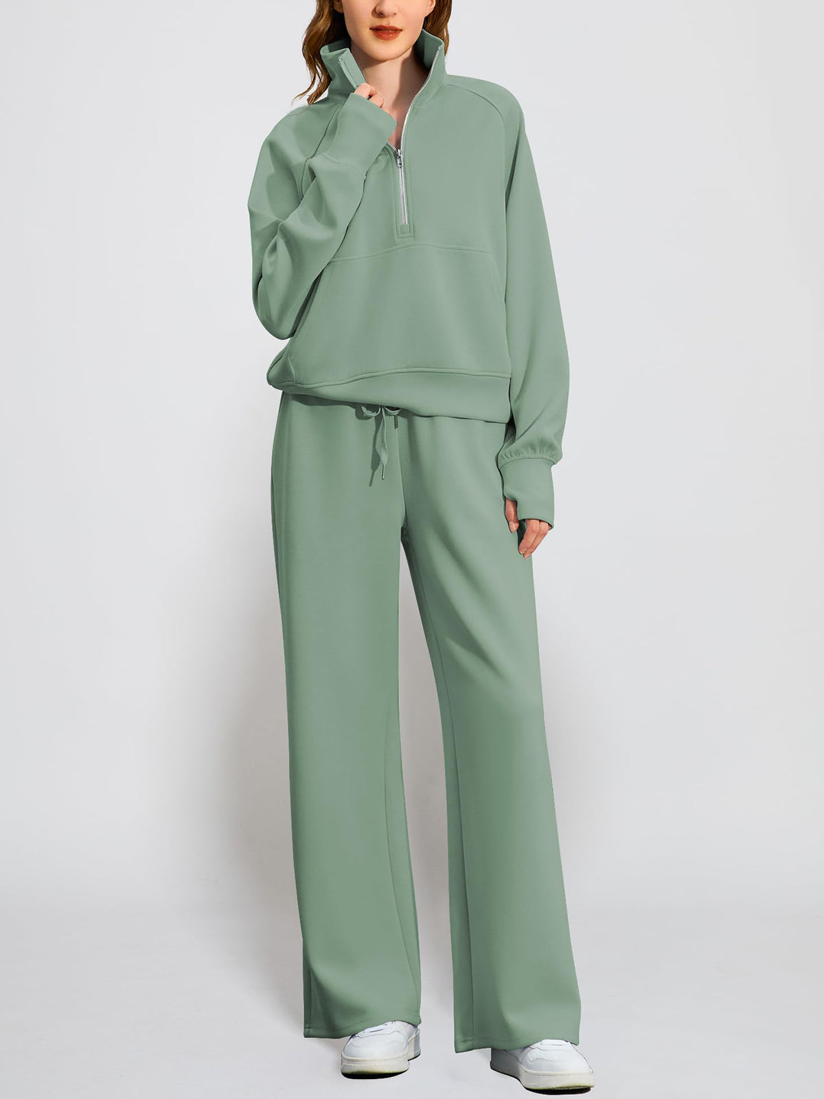 Women's Oversized Half Zip Wide Leg 2 Piece Outfits Lounge Set(BUY 2 FREE SHIPPING)