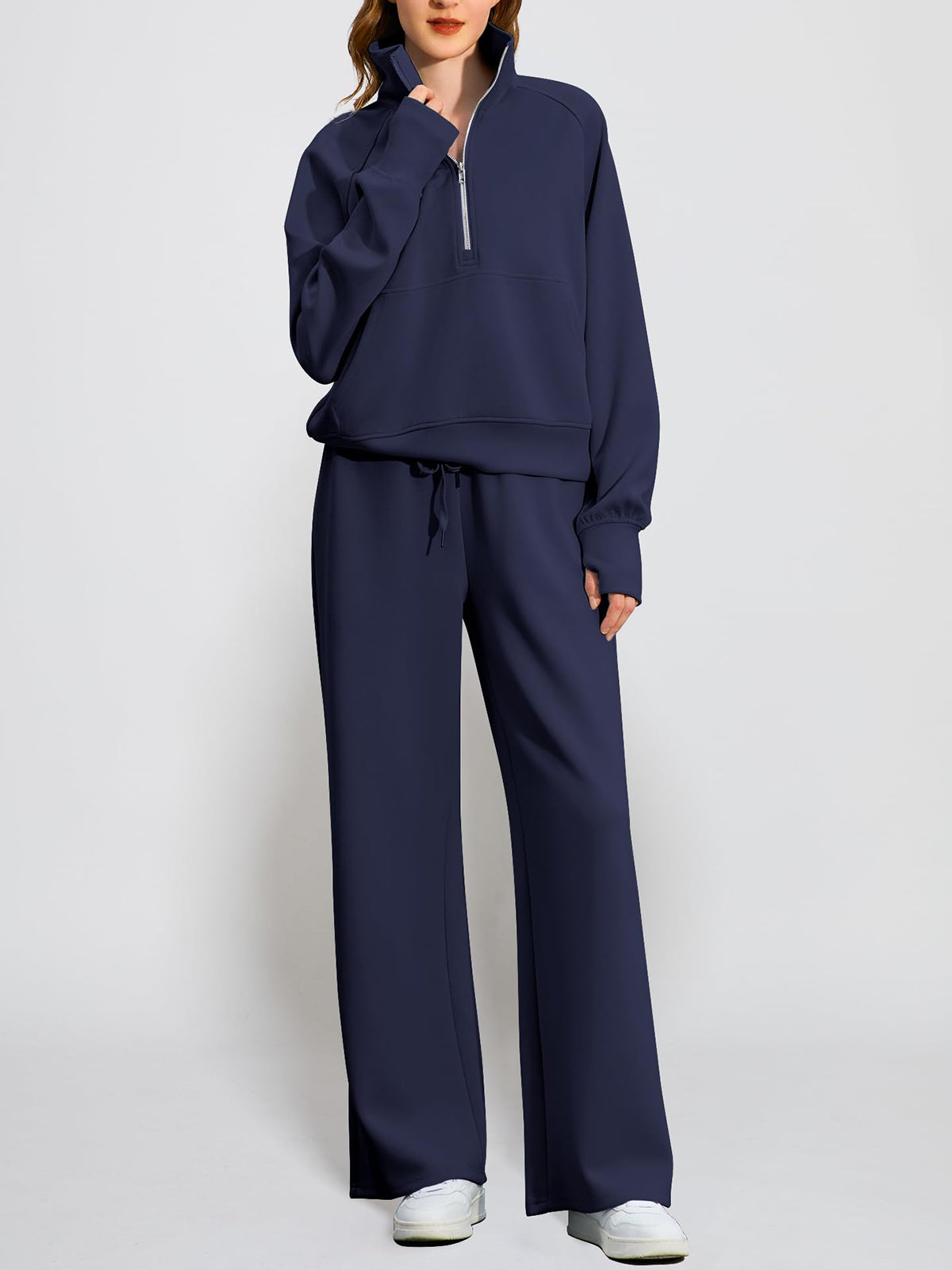 Women's Oversized Half Zip Wide Leg 2 Piece Outfits Lounge Set(BUY 2 FREE SHIPPING)