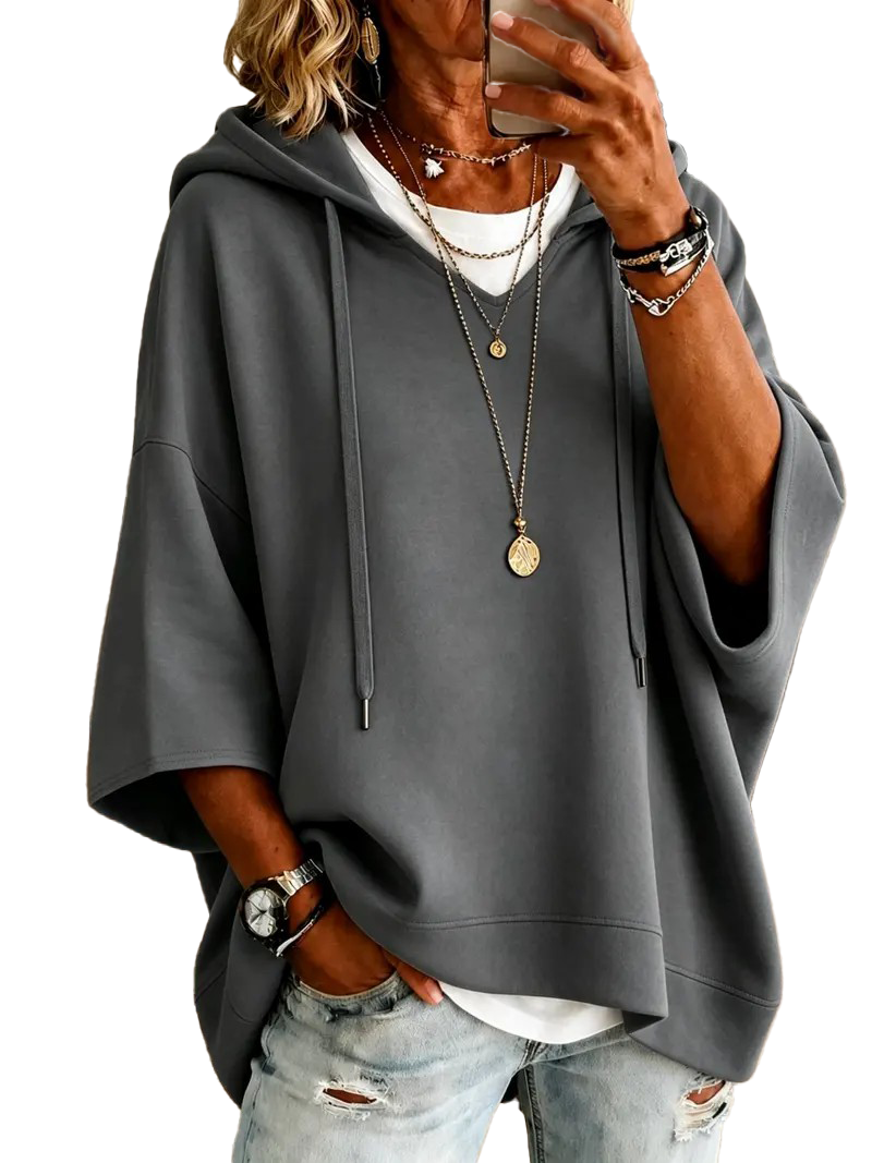 Women Oversized Half‑Sleeve Hoodie Tops
