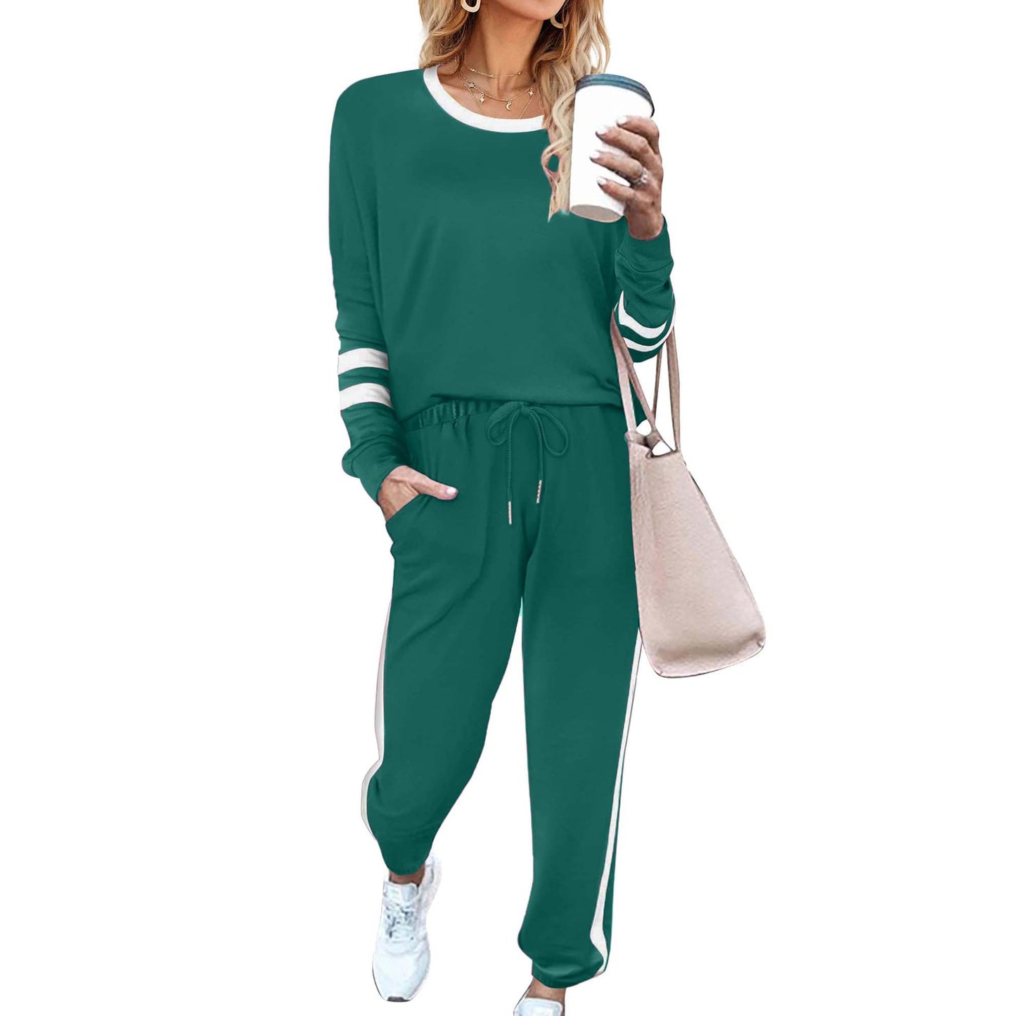 Women's Contrast Color Cuffs Casual Sports Jogging Two-Piece Set(BUY 2 FREE SHIPPING)