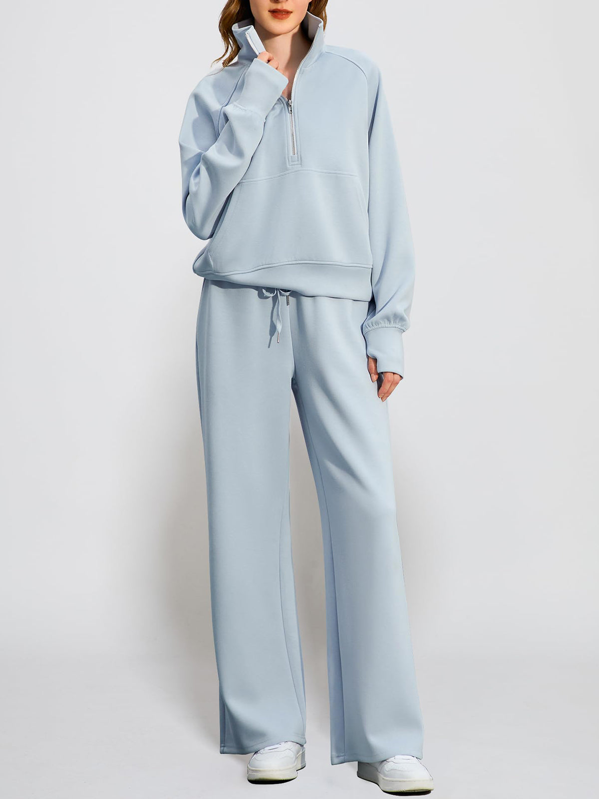 Women's Oversized Half Zip Wide Leg 2 Piece Outfits Lounge Set(BUY 2 FREE SHIPPING)