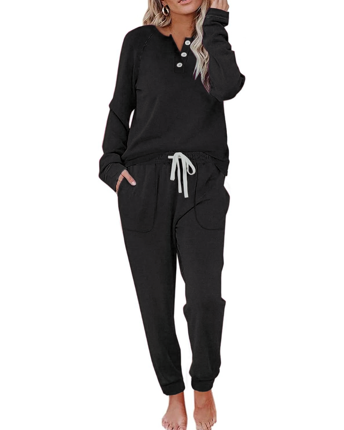 Women's Button-Down Casual Long Sleeve Pants Set with Pockets(BUY 2 FREE SHIPPING)