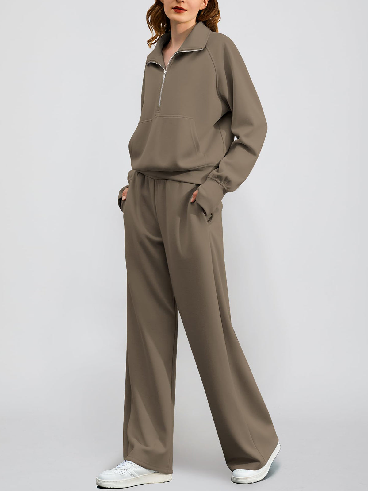 Women's Oversized Half Zip Wide Leg 2 Piece Outfits Lounge Set(BUY 2 FREE SHIPPING)
