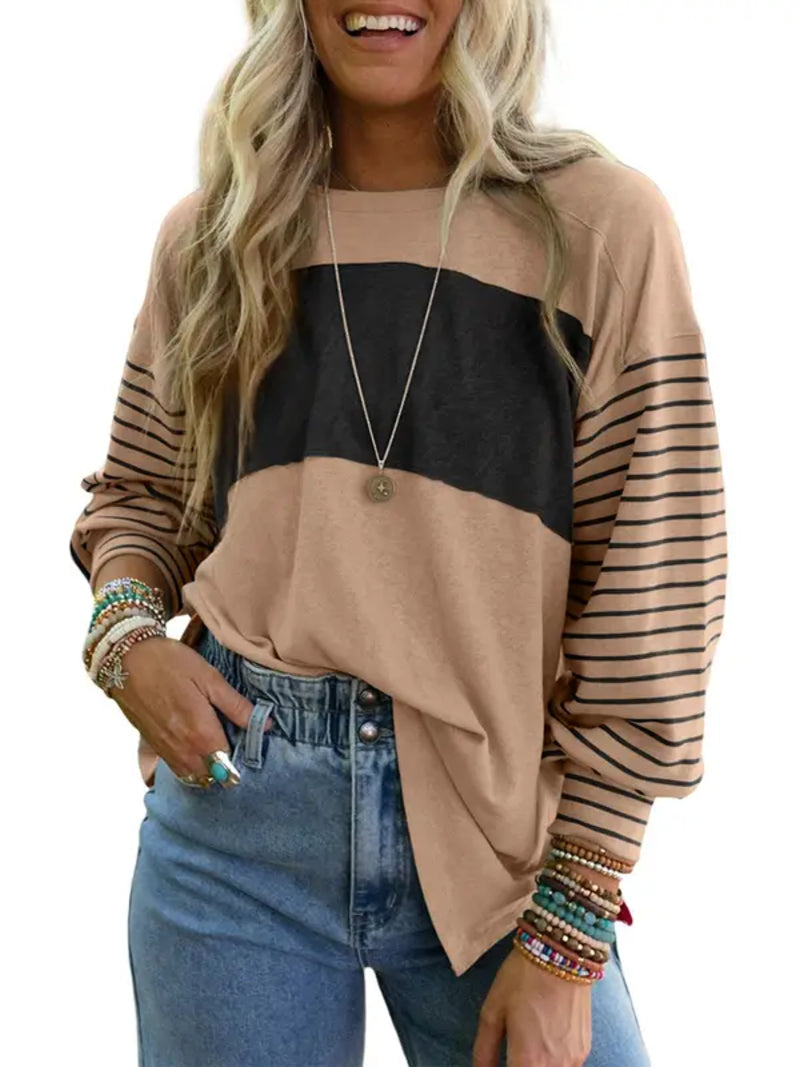 Women's Cute Color Block Long Sleeve Casual Top