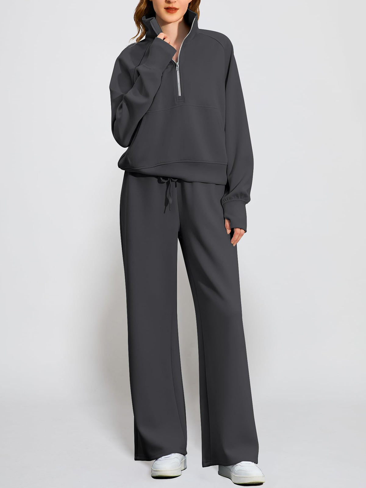 Women's Oversized Half Zip Wide Leg 2 Piece Outfits Lounge Set(BUY 2 FREE SHIPPING)