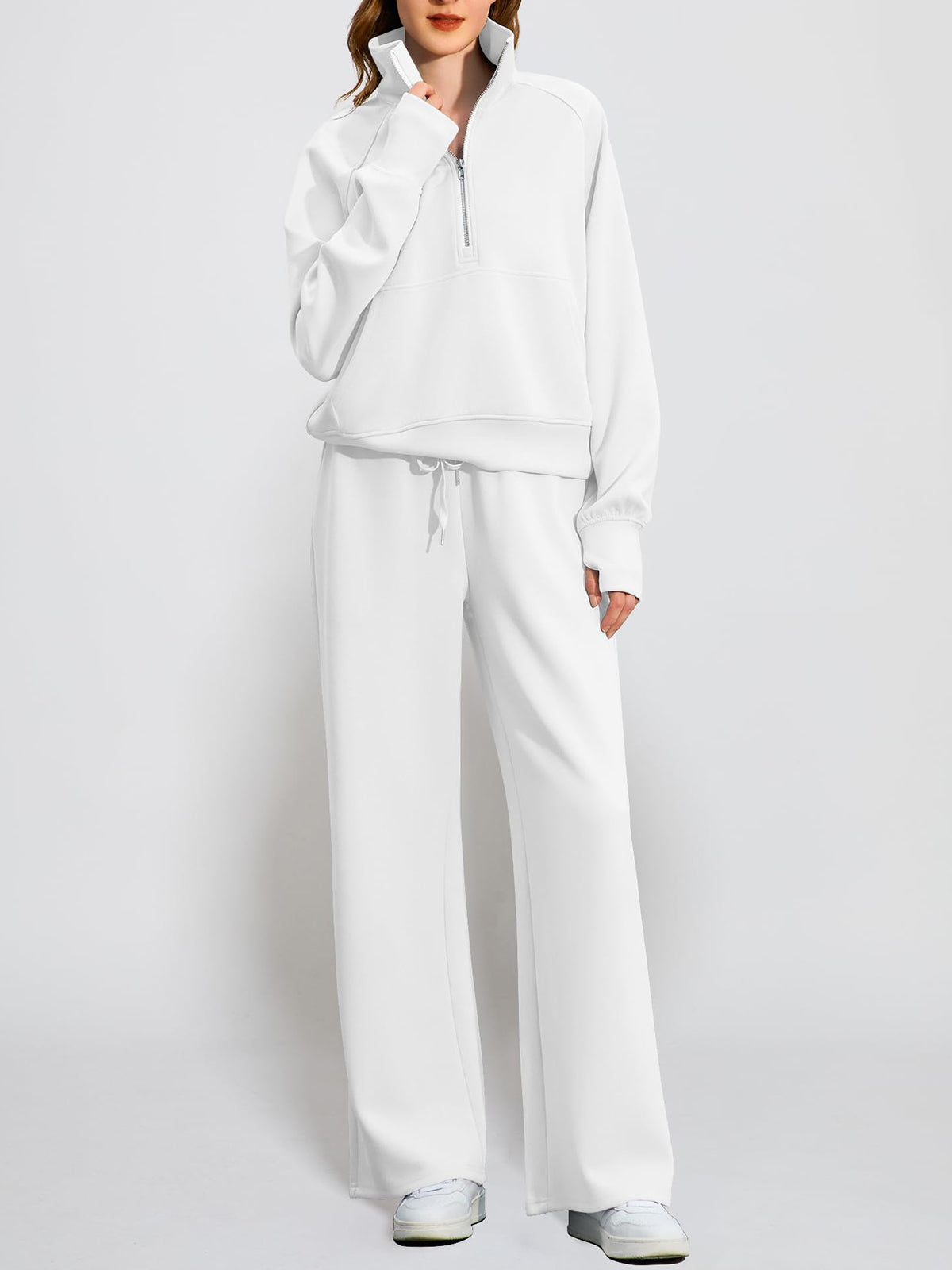 Women's Oversized Half Zip Wide Leg 2 Piece Outfits Lounge Set(BUY 2 FREE SHIPPING)