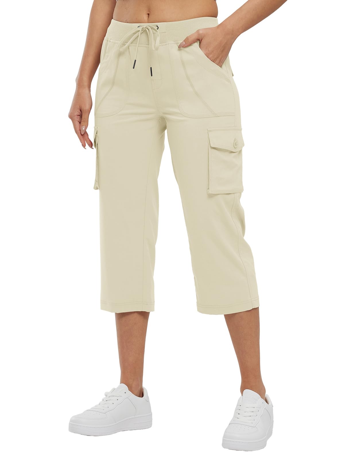 Womens Cargo Capris Lightweight Hiking Pants 6 Pockets