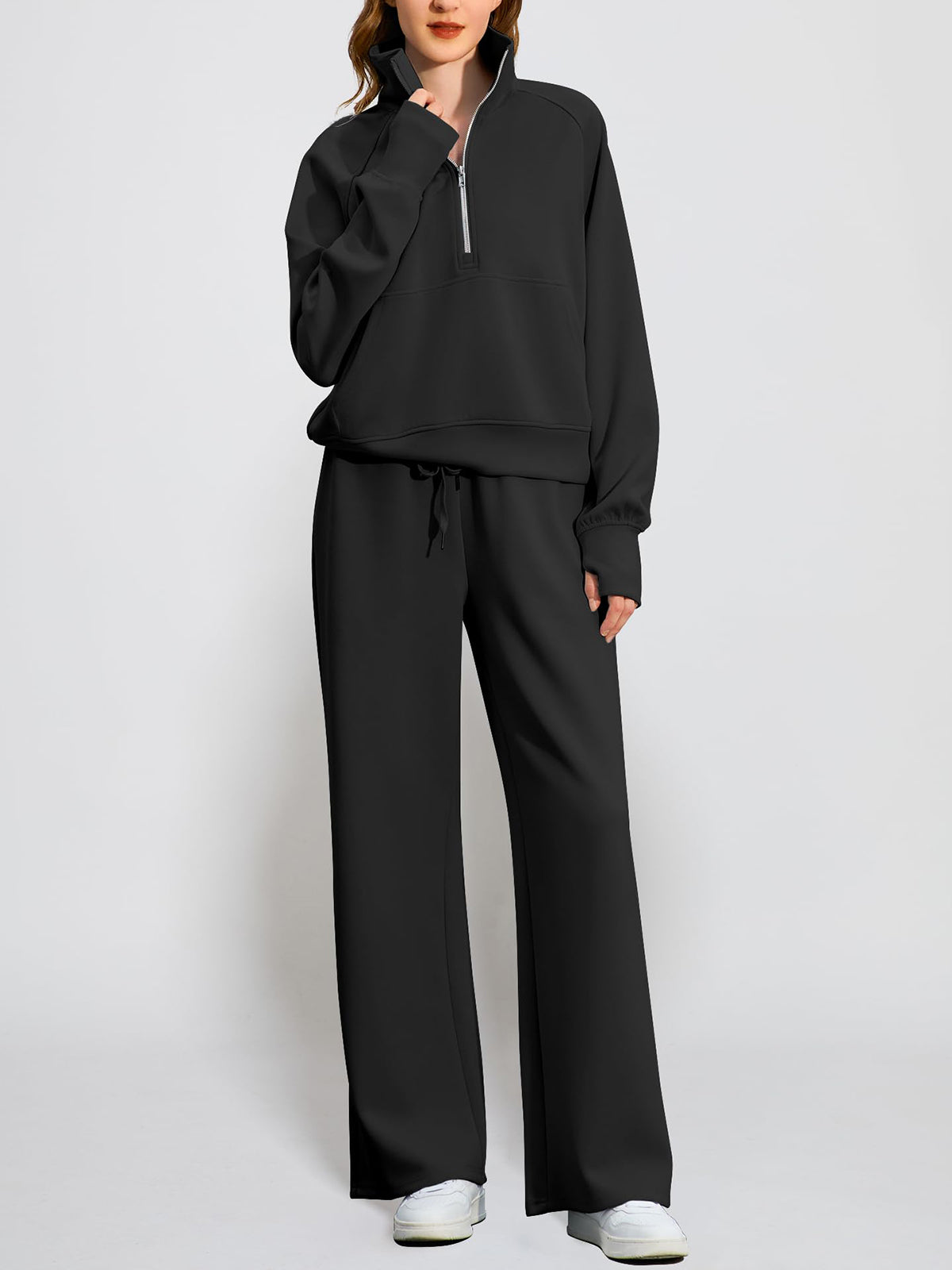 Women's Oversized Half Zip Wide Leg 2 Piece Outfits Lounge Set(BUY 2 FREE SHIPPING)