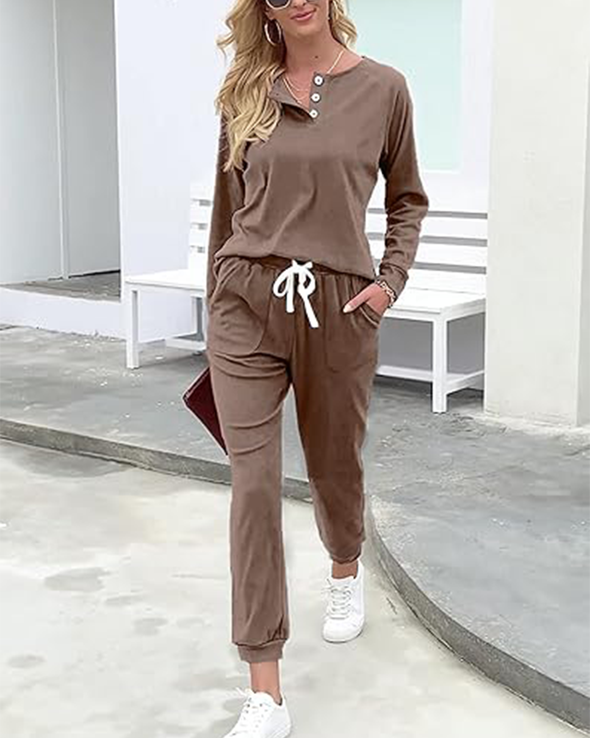 Women's Button-Down Casual Long Sleeve Pants Set with Pockets(BUY 2 FREE SHIPPING)