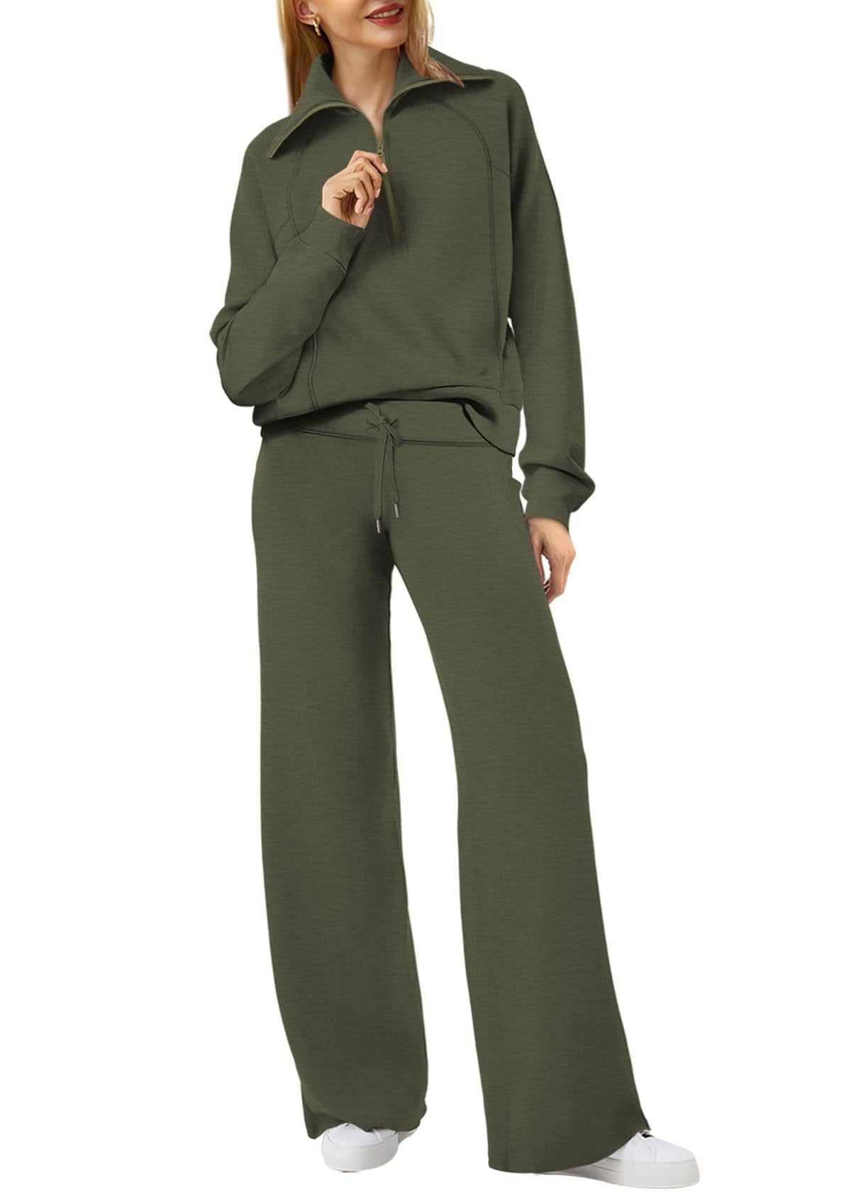 Women's 2 Piece Lounge Matching Set Wide Leg Sweatpant Half Zip Sweatshirt(BUY 2 FREE SHIPPING)