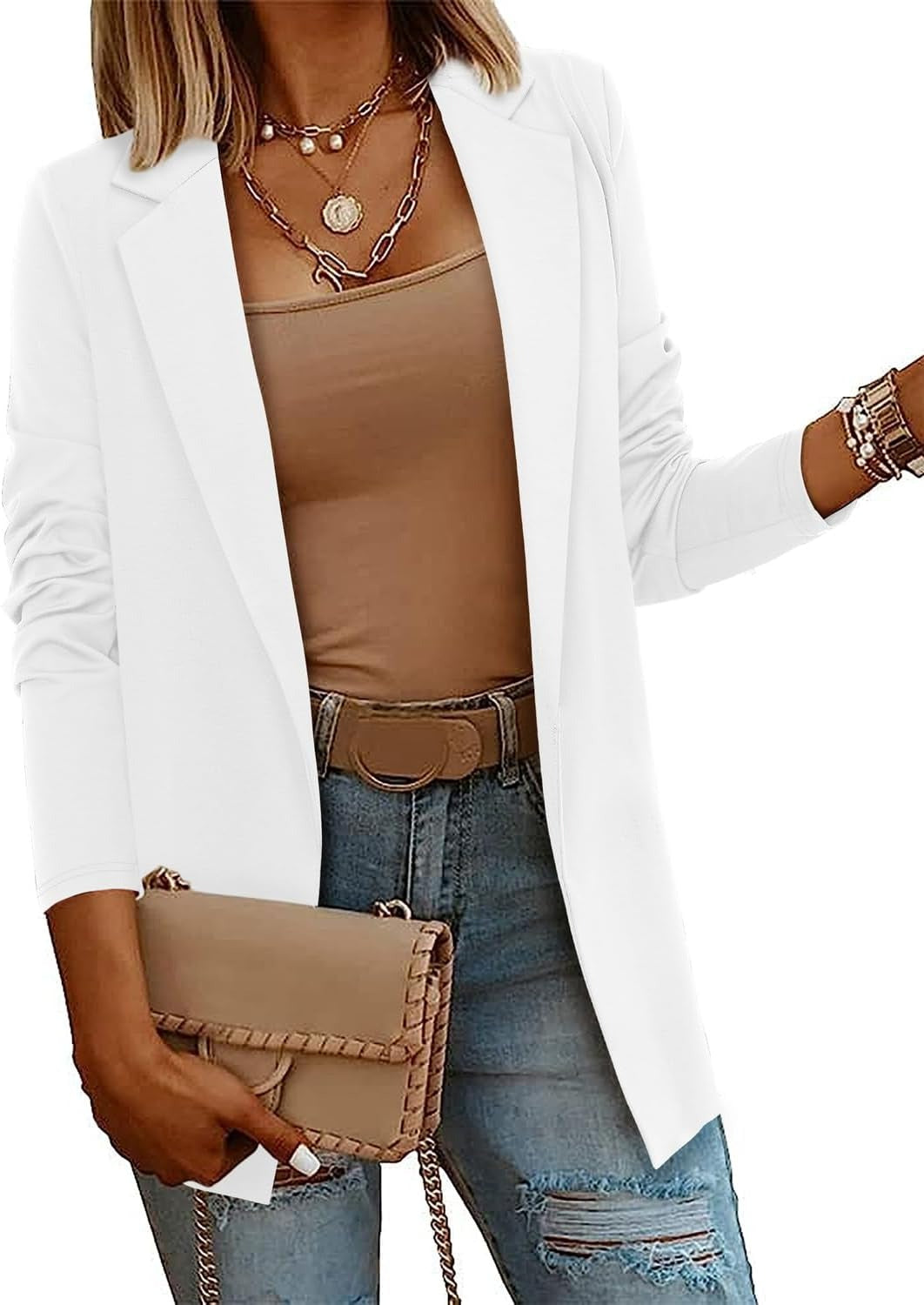 Womens Casual Long Sleeve Blazers Open Front Jacket