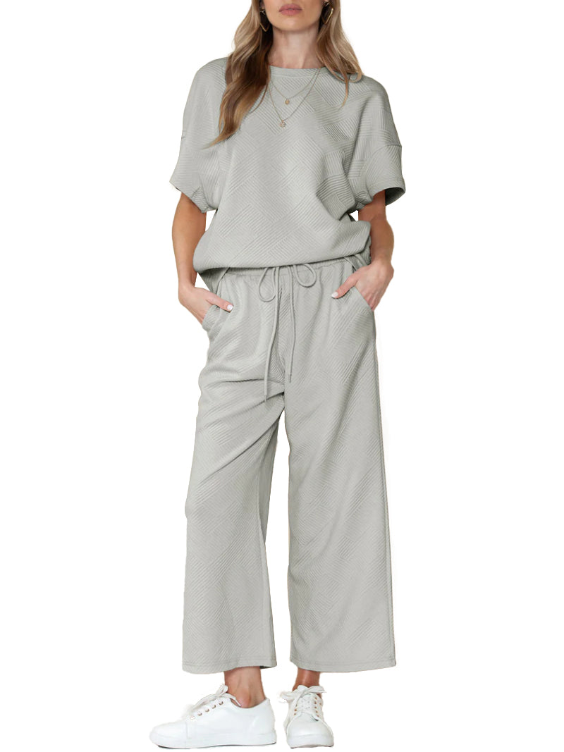 Women's Textured Loose Fit T Shirt and Drawstring Pants Casual Set (Buy 2 Free Shipping)