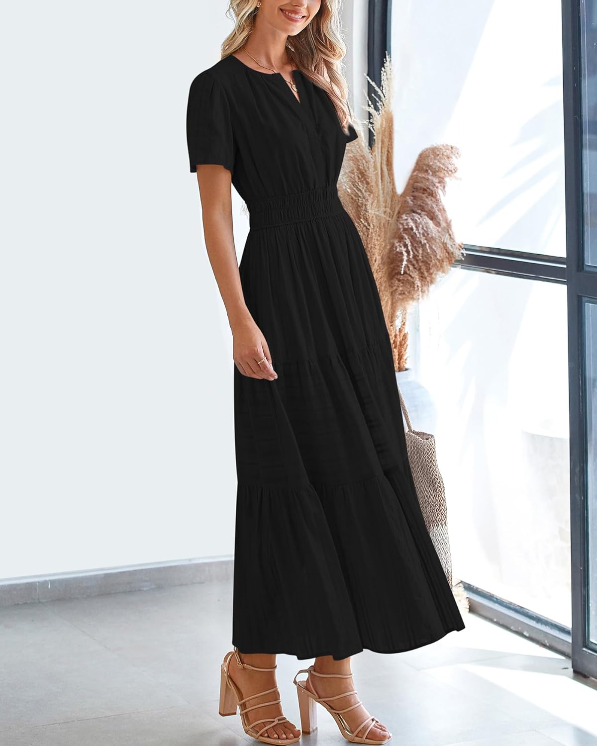 Womens Summer Lightweight Short Sleeve Midi Maxi Dresses(BUY 2 FREE SHIPPING)