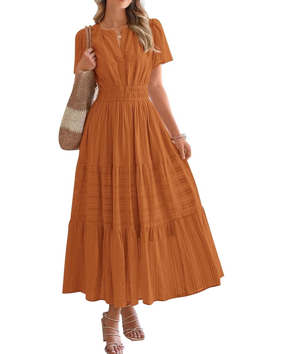 Womens Summer Lightweight Short Sleeve Midi Maxi Dresses(BUY 2 FREE SHIPPING)