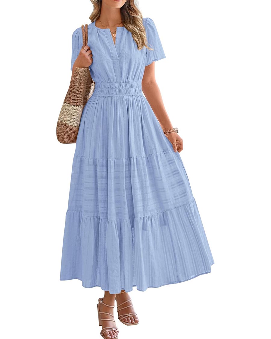 Womens Summer Lightweight Short Sleeve Midi Maxi Dresses(BUY 2 FREE SHIPPING)