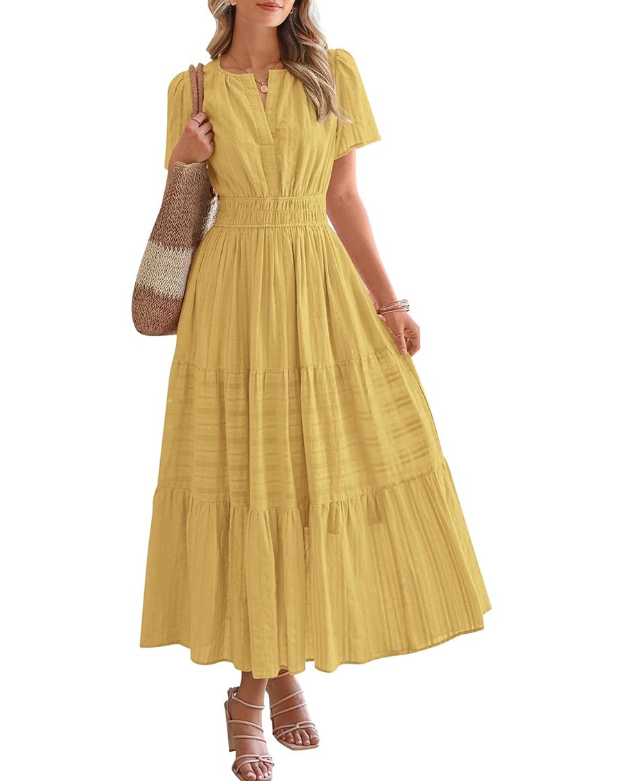 Womens Summer Lightweight Short Sleeve Midi Maxi Dresses(BUY 2 FREE SHIPPING)