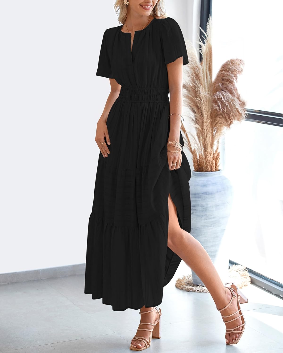 Womens Summer Lightweight Short Sleeve Midi Maxi Dresses(BUY 2 FREE SHIPPING)
