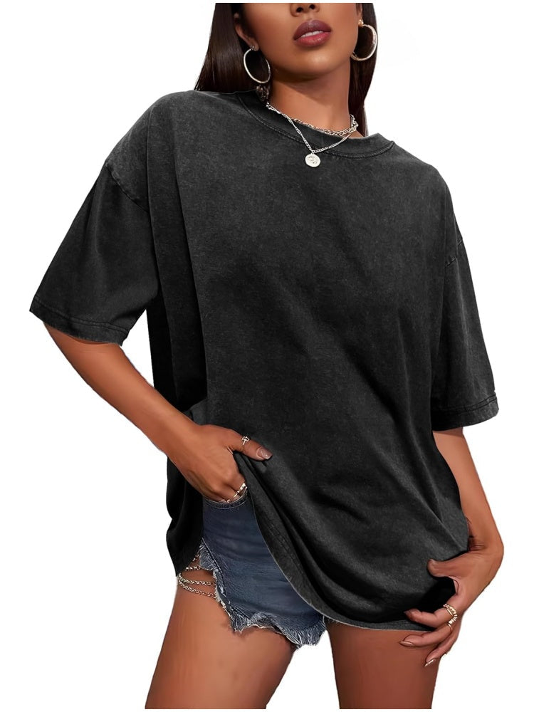 Women's Vintage Baggy Grunge Wash Cotton Tees Summer Top