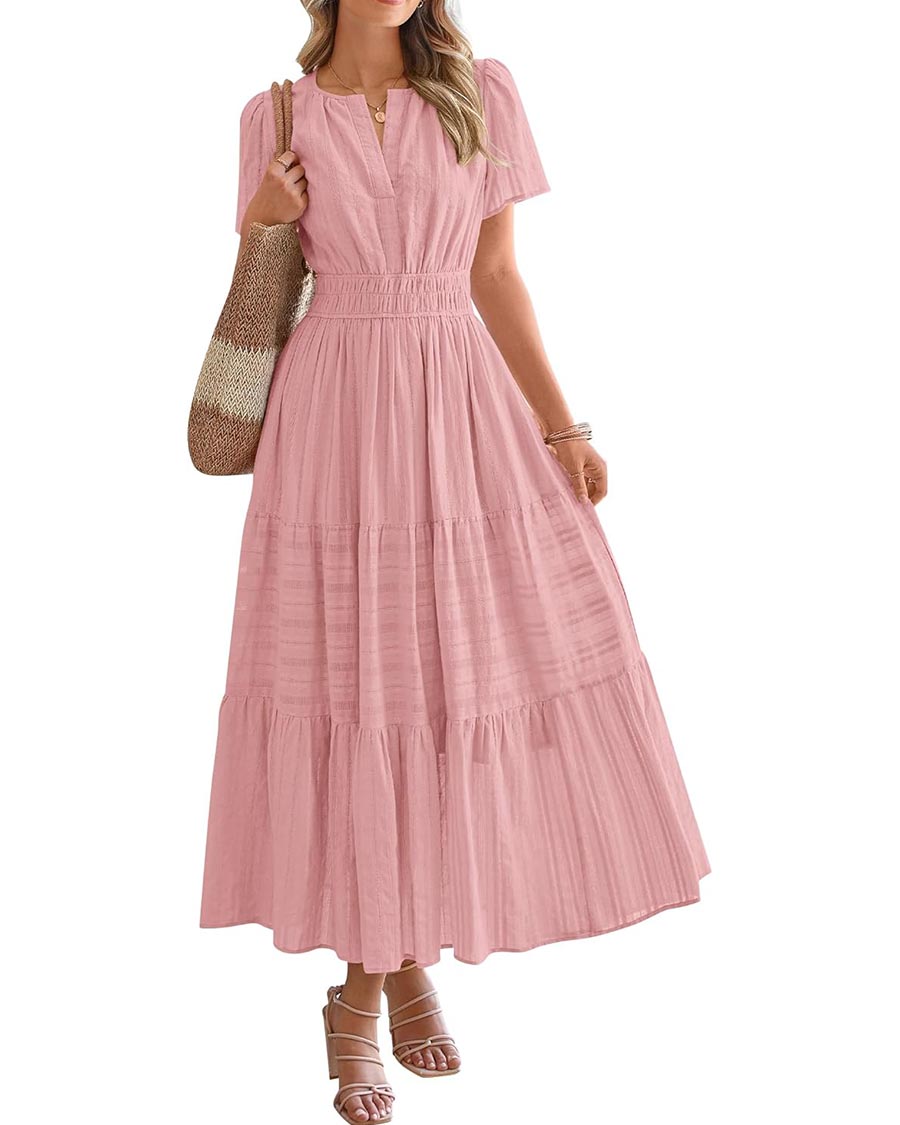 Womens Summer Lightweight Short Sleeve Midi Maxi Dresses(BUY 2 FREE SHIPPING)