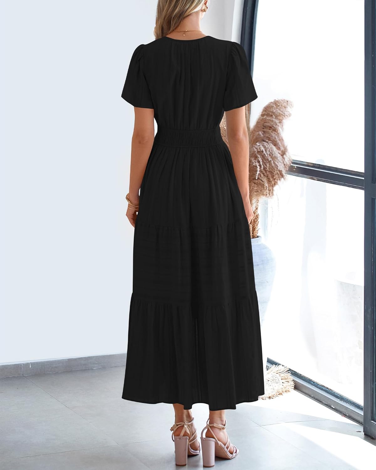 Womens Summer Lightweight Short Sleeve Midi Maxi Dresses(BUY 2 FREE SHIPPING)