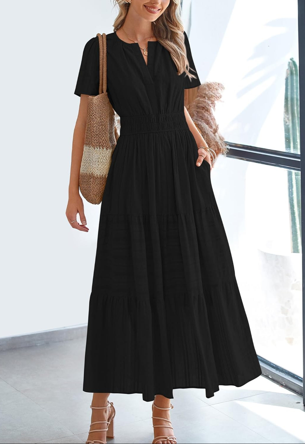 Womens Summer Lightweight Short Sleeve Midi Maxi Dresses(BUY 2 FREE SHIPPING)