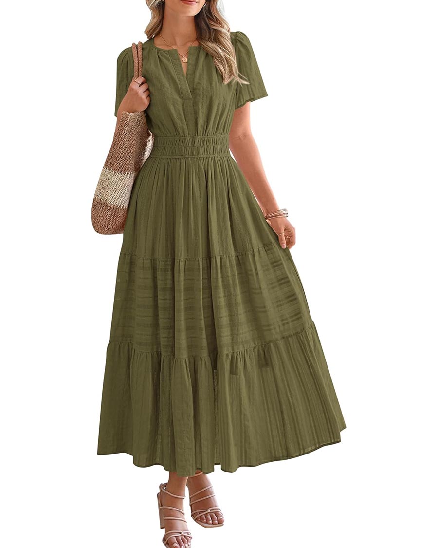 Womens Summer Lightweight Short Sleeve Midi Maxi Dresses(BUY 2 FREE SHIPPING)