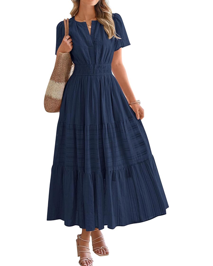 Womens Summer Lightweight Short Sleeve Midi Maxi Dresses(BUY 2 FREE SHIPPING)
