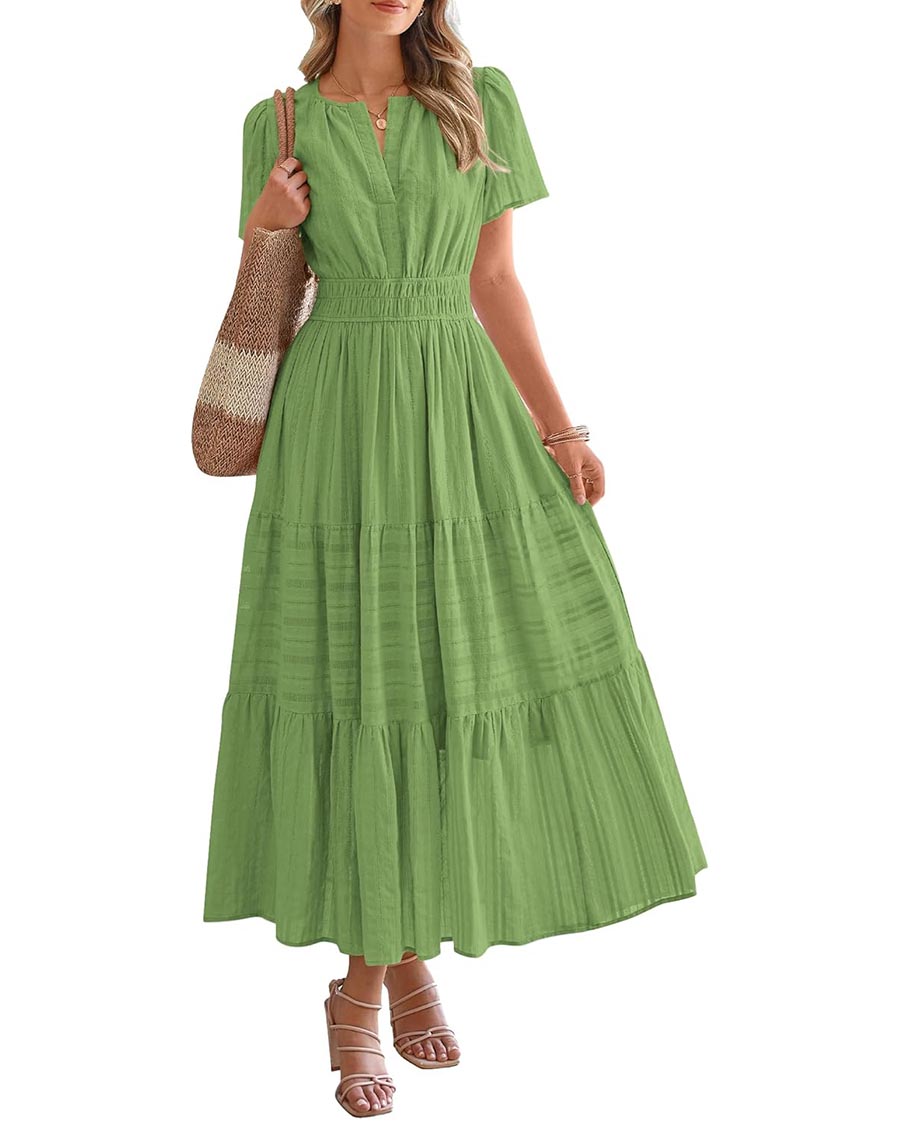 Womens Summer Lightweight Short Sleeve Midi Maxi Dresses(BUY 2 FREE SHIPPING)