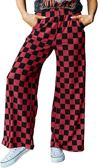 Women's Cute Casual Plaid Pants Loose Wide Leg Pants with Pockets(BUY 2 FREE SHIPPING)